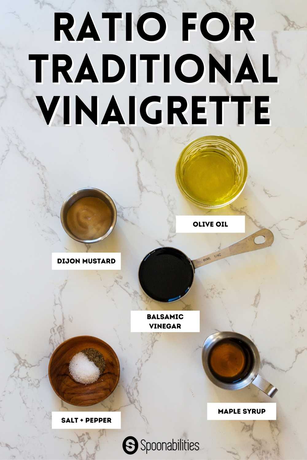 A photo of traditional vinaigrette ingredients in different containers