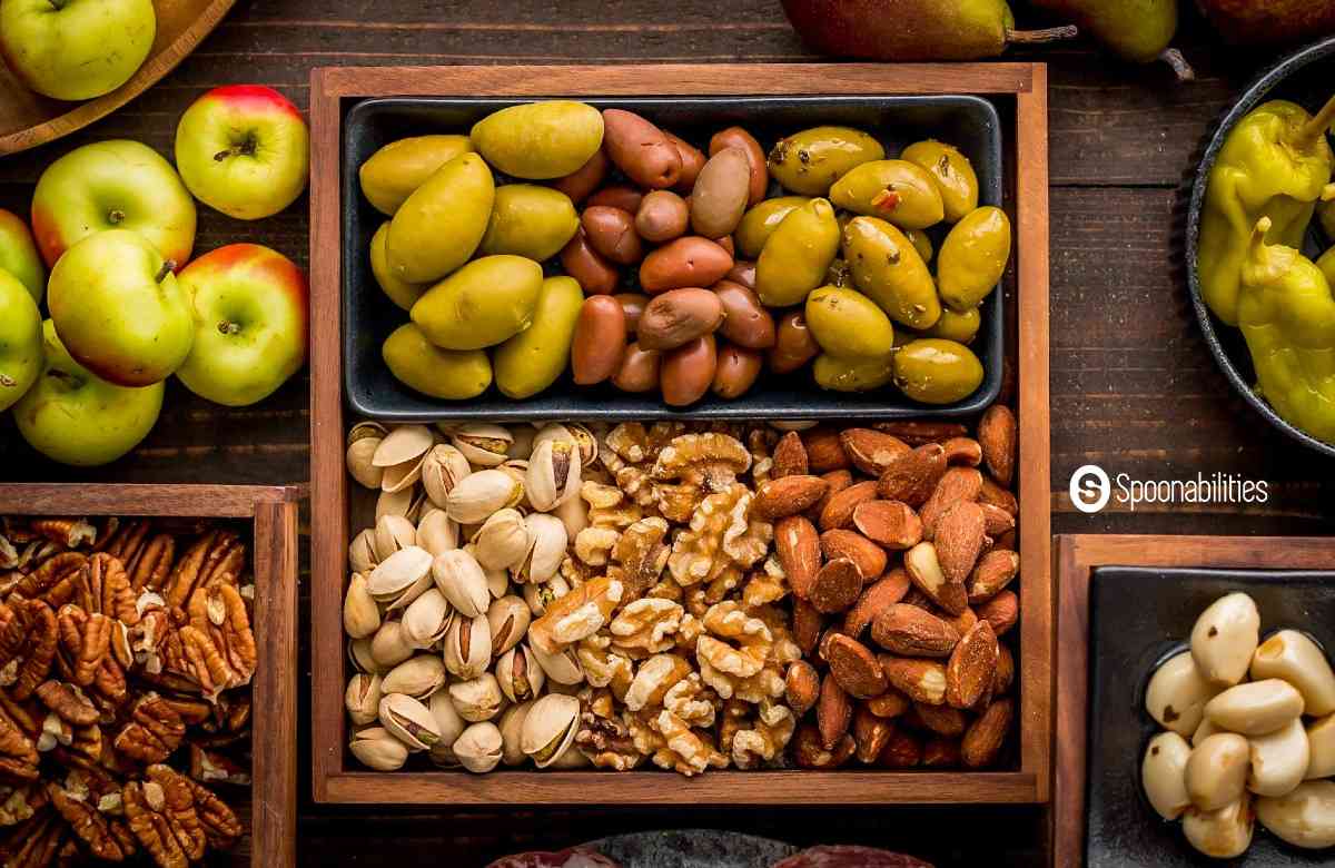 assortment of nuts and fruits for the charcuterie platter