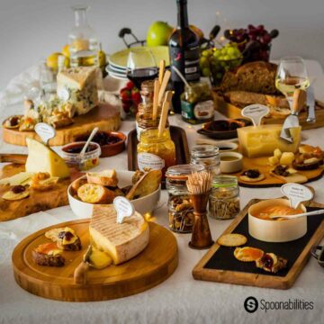 Tasting table setup for a wine and cheese party