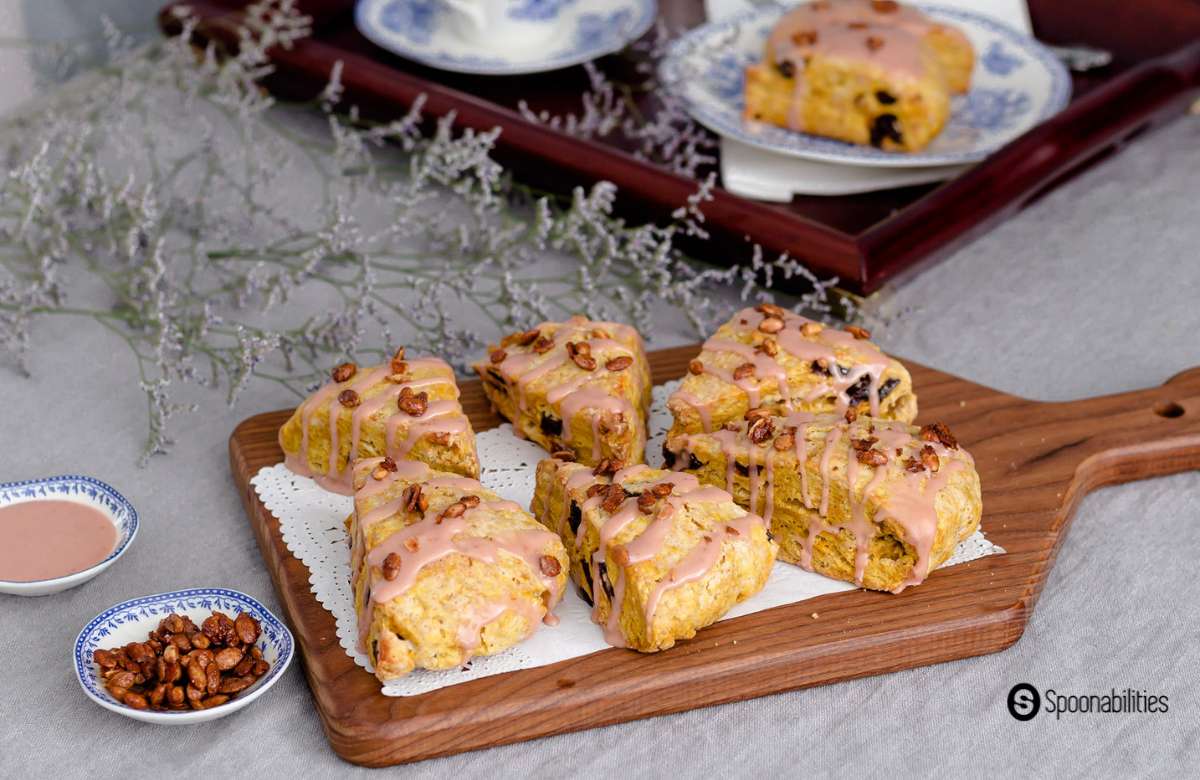 pumpkin cherry scones with maple syrup glaze