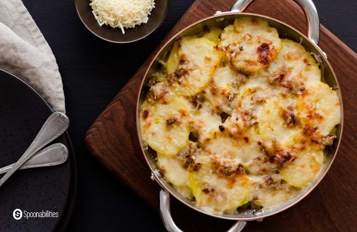 Top view of baked Potato Gratin dish