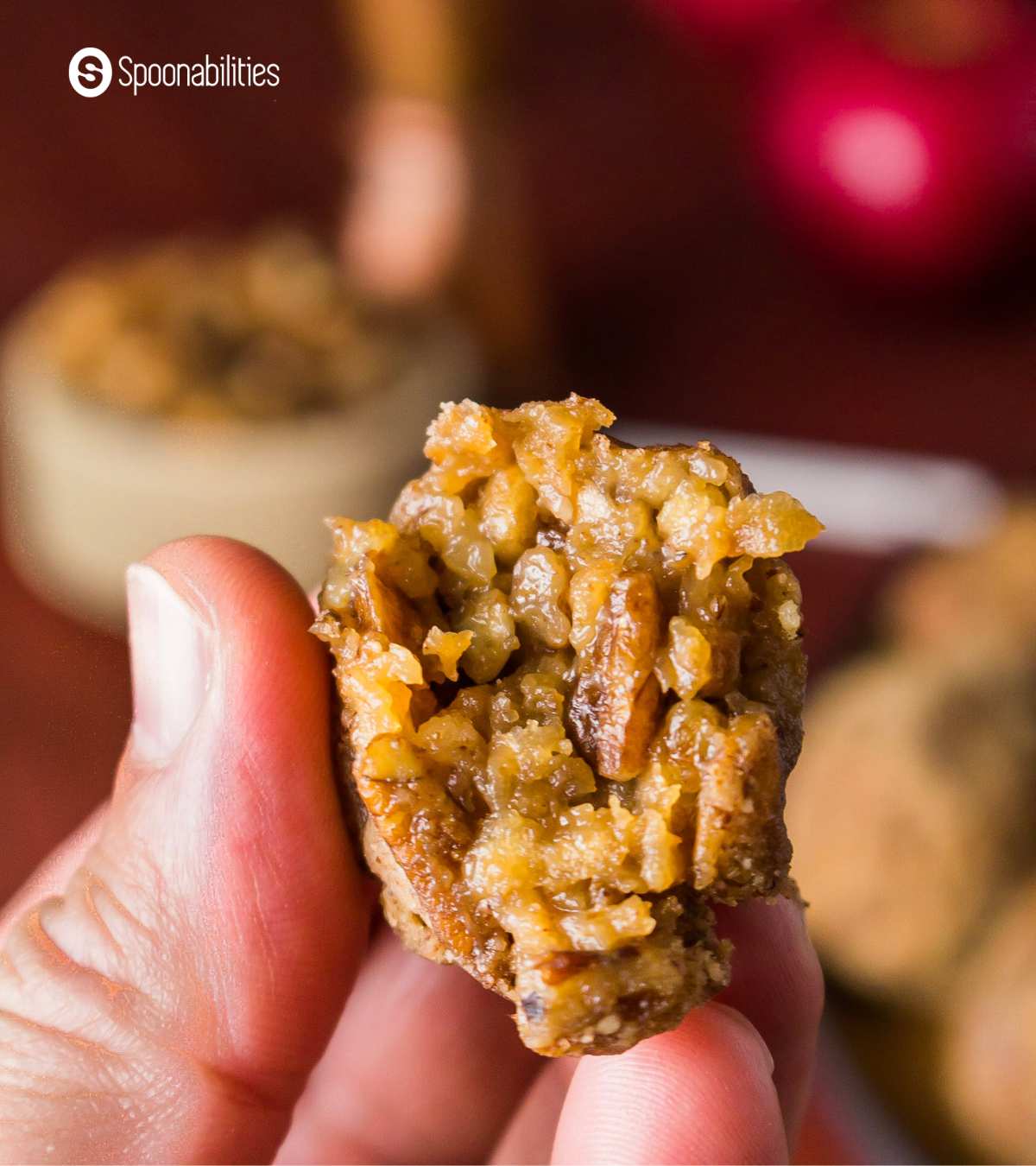 A bite size deconstructed caramel apple