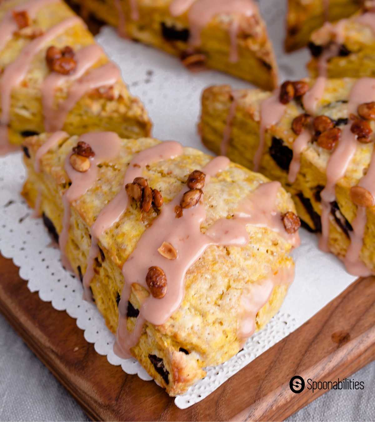 Pumpkin scones with blood orange glaze and maple pumpkin pepitas