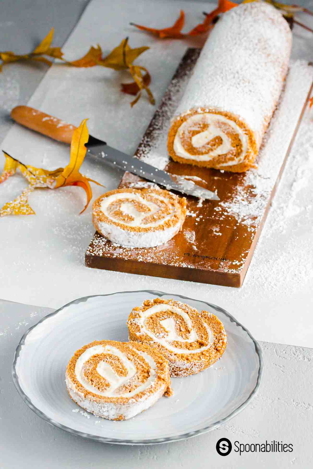 A couple of slices of pumpkin cake roll