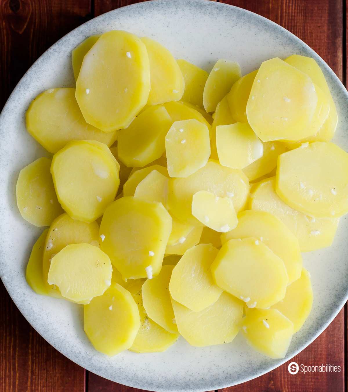 Sliced potatoes for gratin dish